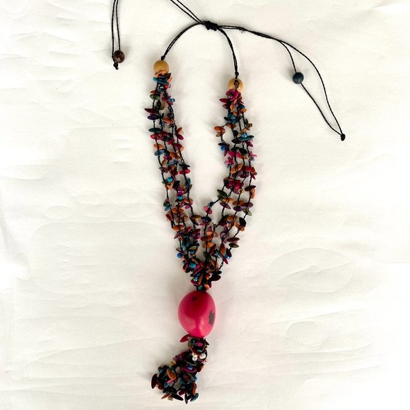 Panama Artisan Handmade Multi Colour Nut Beaded Adjustable String Necklace - Picture 2 of 15